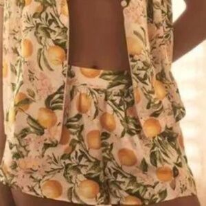 By Anthropologie Silky Patterned Pyjama Shorts Lemon Print NWT